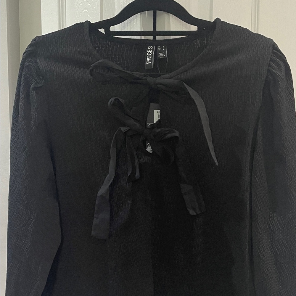 NWT Pieces Black Tie Blouse